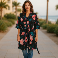 Load image into Gallery viewer, Blooming Night Flowers Silk Kimono