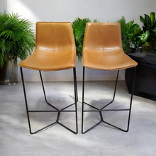 Load image into Gallery viewer, West Elm Bar Stool Tan Leather