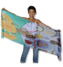 Load image into Gallery viewer, Sunflowers on Green Scarf 200x70cm