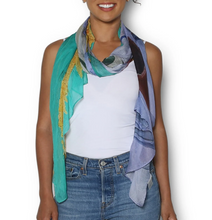 Load image into Gallery viewer, Sunflowers on Green Scarf 200x70cm