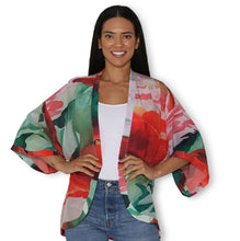 Load image into Gallery viewer, SILK Vibrant Red Tulips Kimono