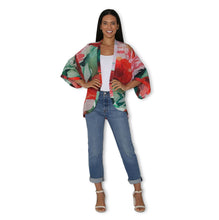 Load image into Gallery viewer, SILK Vibrant Red Tulips Kimono