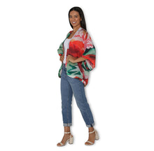 Load image into Gallery viewer, SILK Vibrant Red Tulips Kimono