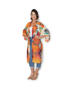 SILK Kimono Long Orange Bloom