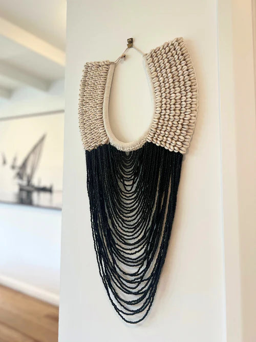 Large Cowrie Shell Collar Display - Black/Natural