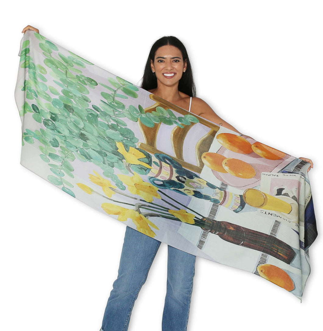 SILK Daffodils and Oranges Scarf 200x70