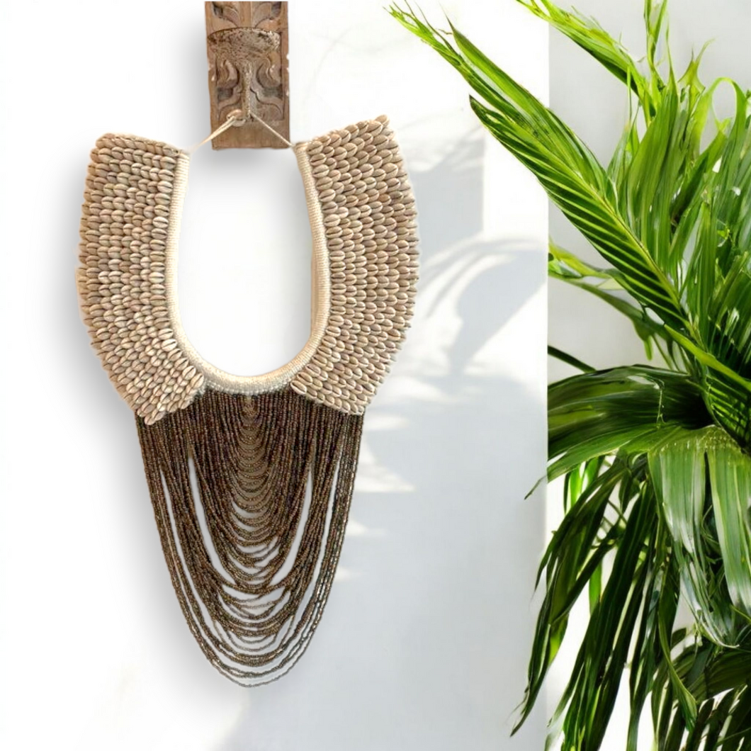Large Cowrie Shell Collar Display - Bronze/Natural