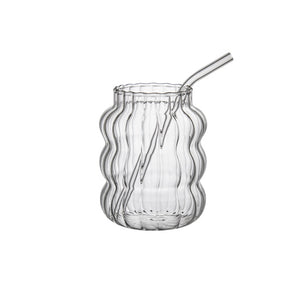 Ribbed Glass Cup w Straw MED