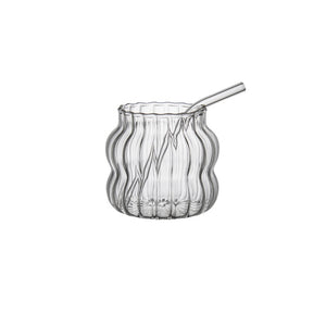 Ribbed Glass Cup w Straw SML