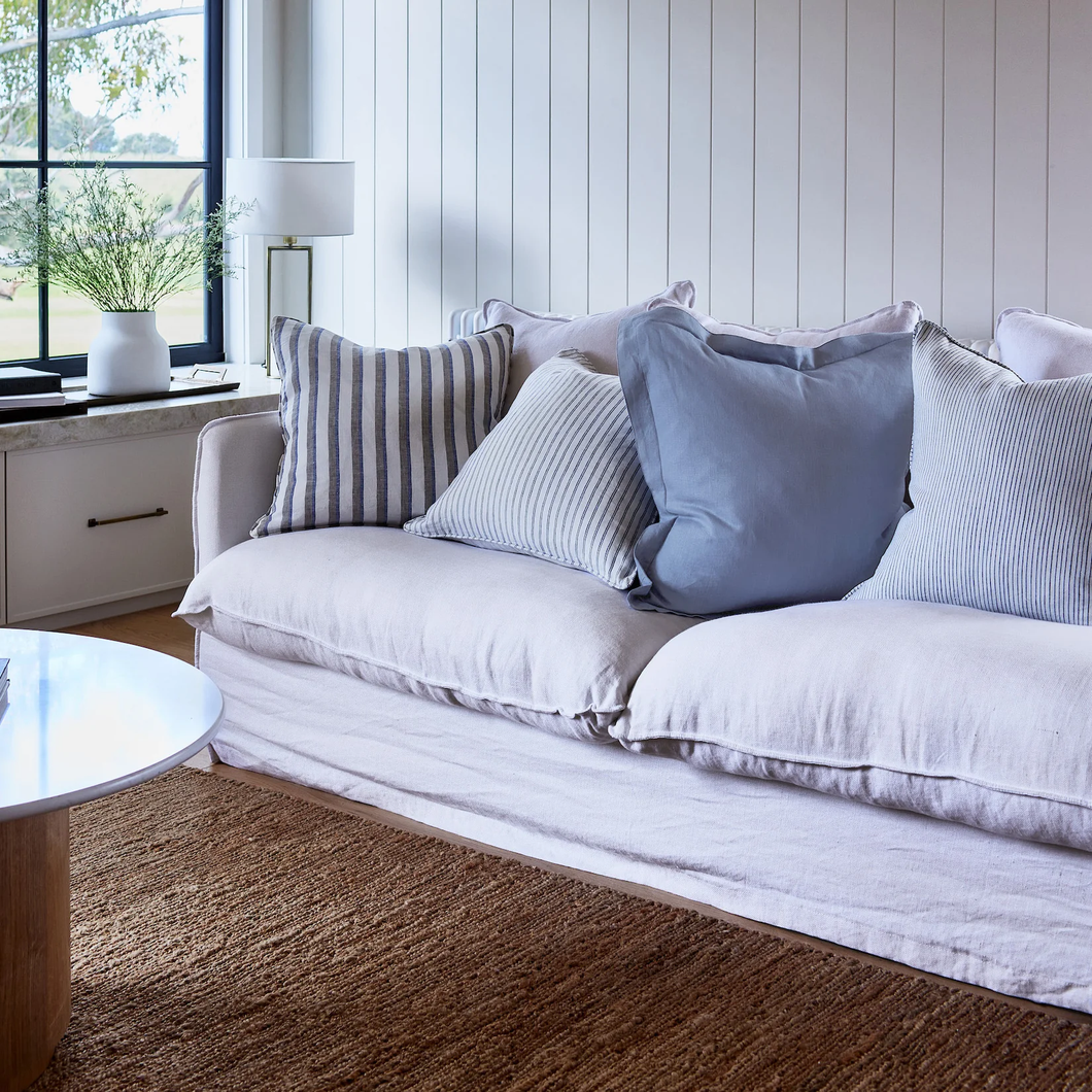 Navy Pinstripe Linen Cushion 55cm