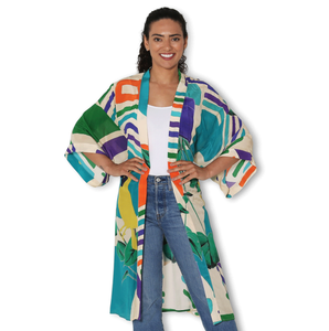 SILK Collage Toucans Kimono Long