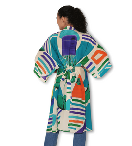 SILK Collage Toucans Kimono Long