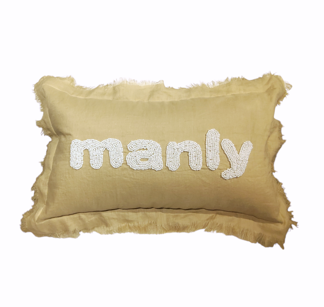 Manly Frayed Cushion w FEATHER INSERT
