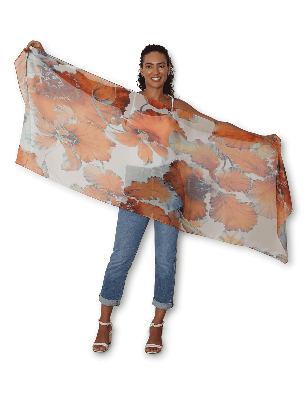 Orange Bloom Silk Chiffon Scarf
