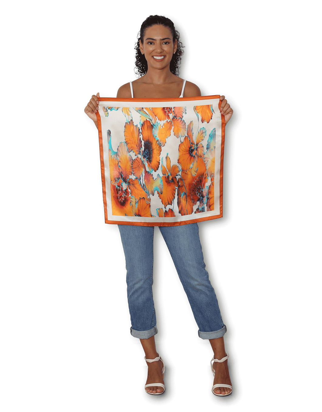 Orange Bloom Silk Square Scarf