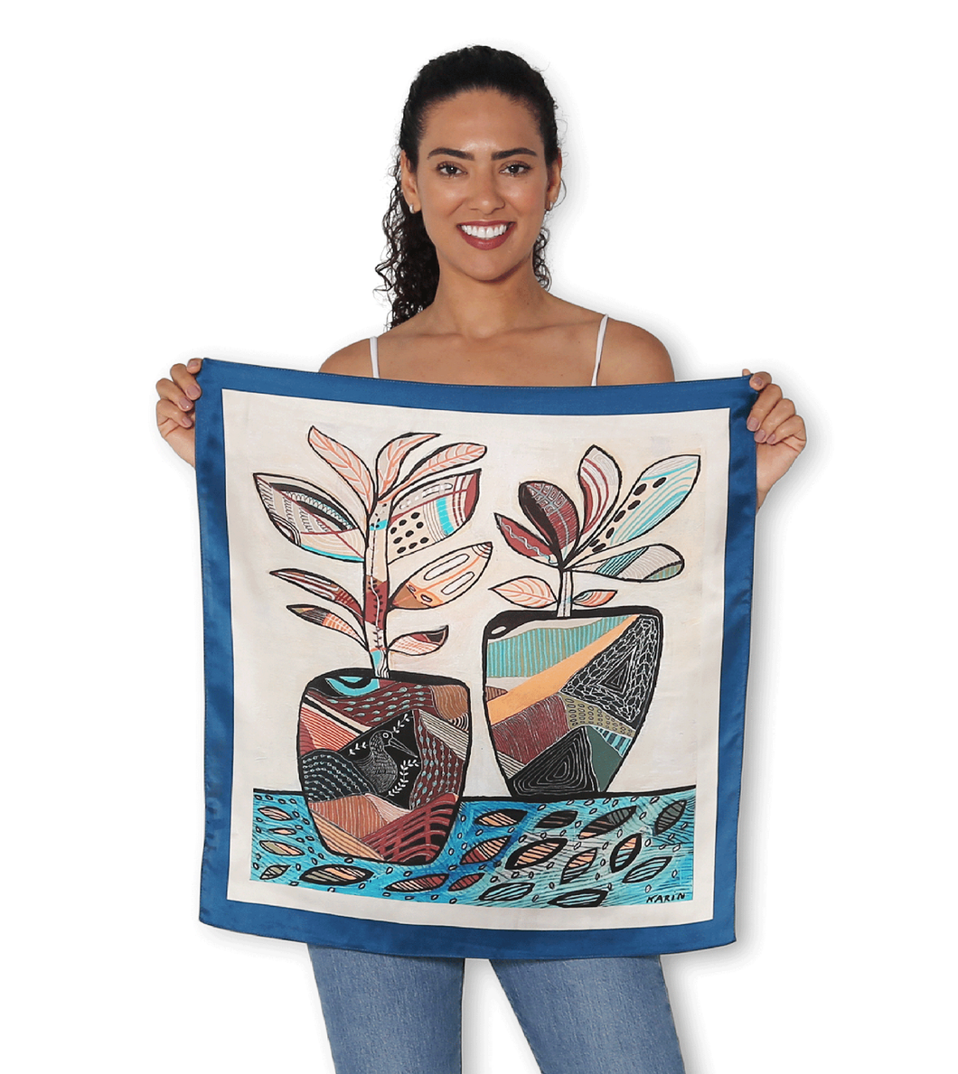 SILK Potted Plants Scarf 60x60cm