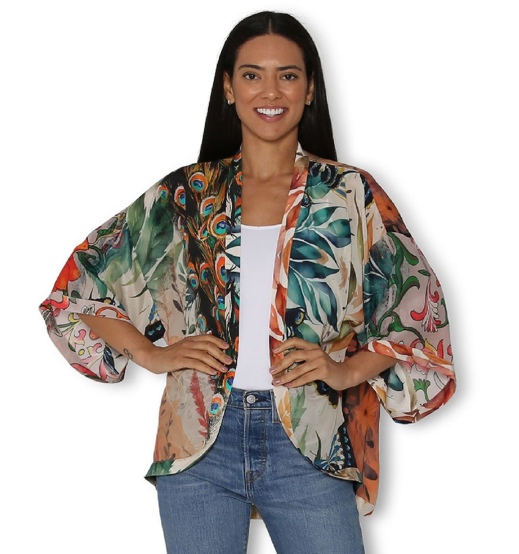 Silk Splendour Of A Peacock Garden Kimono