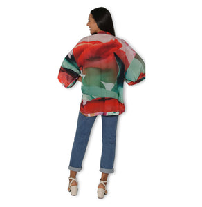 SILK Vibrant Red Tulips Kimono