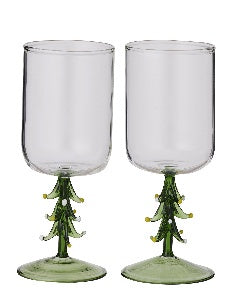 Xmas Tree Wine Glass Grn/Clear
