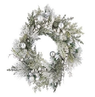 Pine Wreath Whi/Silv 60cm