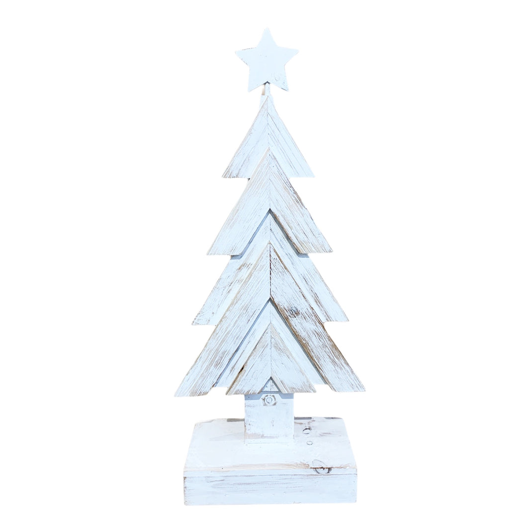 Wood Tree w/Star Small Whitewash