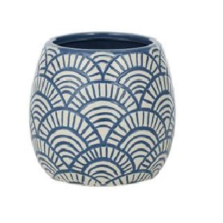 Ceramic Pot Ivory Navy Lge