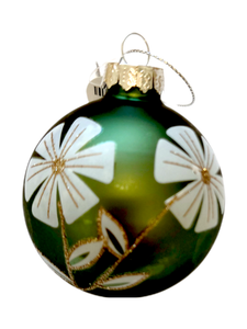 Bauble 6cm Grn Whi Flower