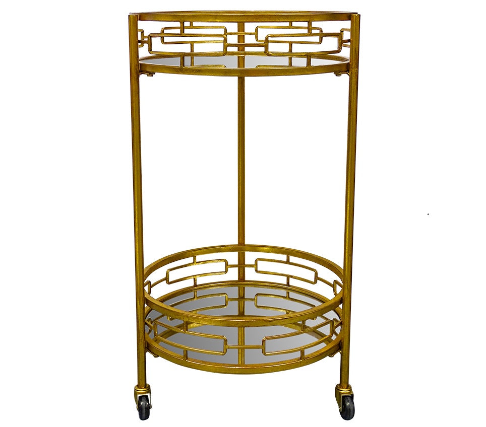 Antique Gold Round Bar Cart