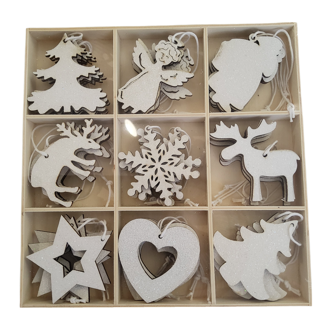 Boxed Wood Dec White 36pc