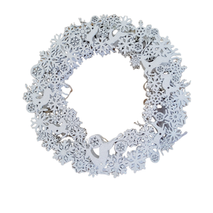 Incricate Wreath Wood 33cm White
