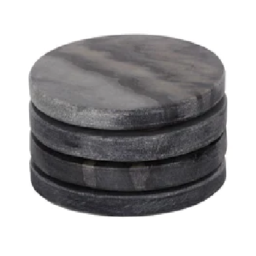 Marble Coaster Round Pk4 Grey