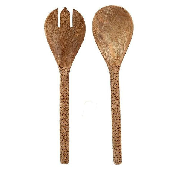 Wood Fish Salad Servers Set