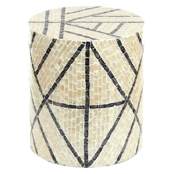 Capiz Inlay Stool Grey/Ivory 35Dx40H