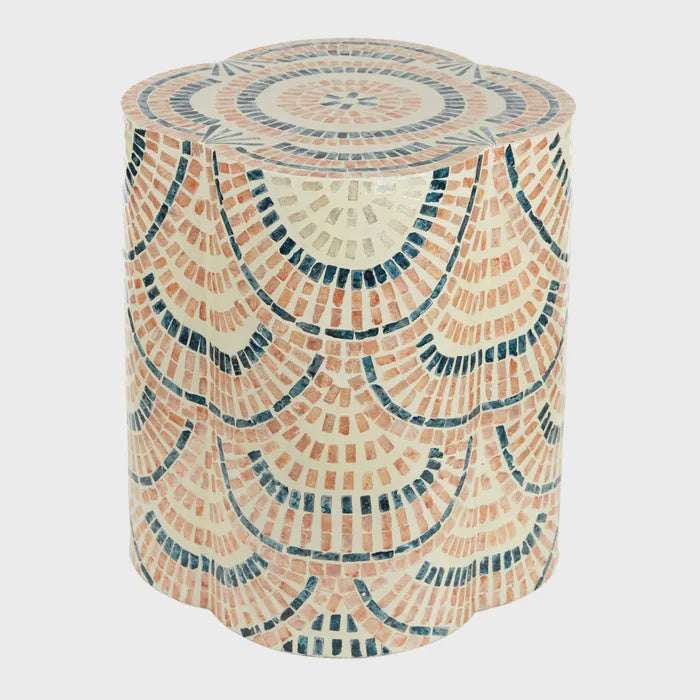 Capiz Inlay Stool Coral Blue 40x50cm