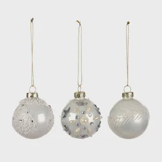 Glass Bauble Pearl White 6cm 3Assor