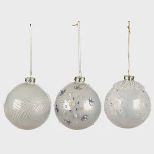 Glass Bauble 10cm Pearl Whi 3assor
